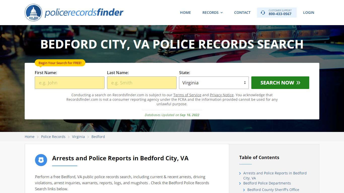 BEDFORD CITY, VA POLICE RECORDS SEARCH - RecordsFinder